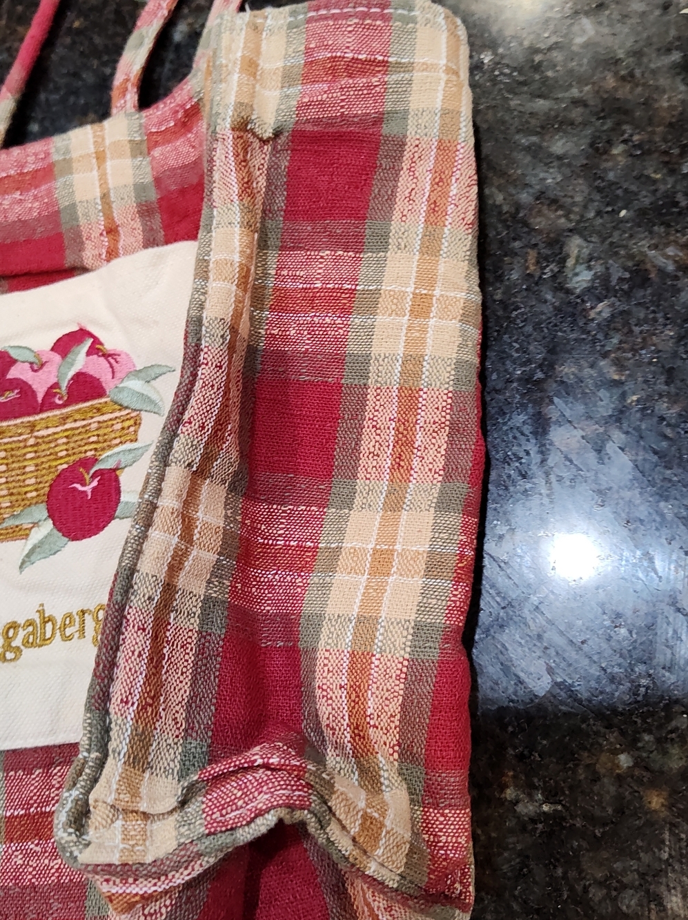 Longaberger Plaid Tote with Embroidered Apple Basket - Red, Brown & Cream - Picture 5 of 10